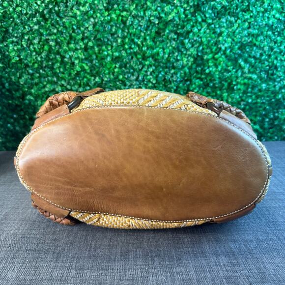 Cole Haan Leather Large Tan Woven Tote Shopper Bag Straw Shoulder Bag Gift - Picture 8 of 9